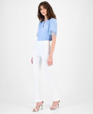 Women's Split-Neck Lace-Trim Top