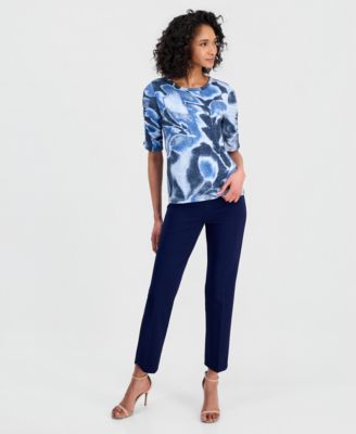 Women's Printed Ruched-Sleeve Top