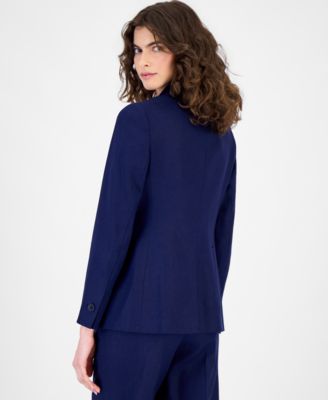 Women's One-Button Notched-Collar Linen-Blend Blazer