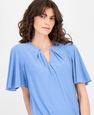 Women's Pleated Bell-Sleeve Top