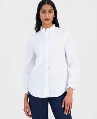 Women's Ruffle-Trim Button-Front Shirt