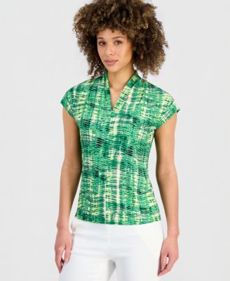 Women's Printed V-Neck Cap-Sleeve Top