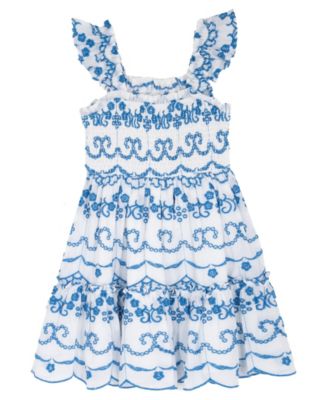 Girls' 4T-6X Embroidered Eyelet Smocked Dress
