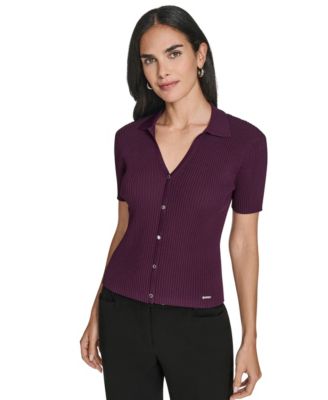 Women's Collared Neck Short-Sleeve Sweater