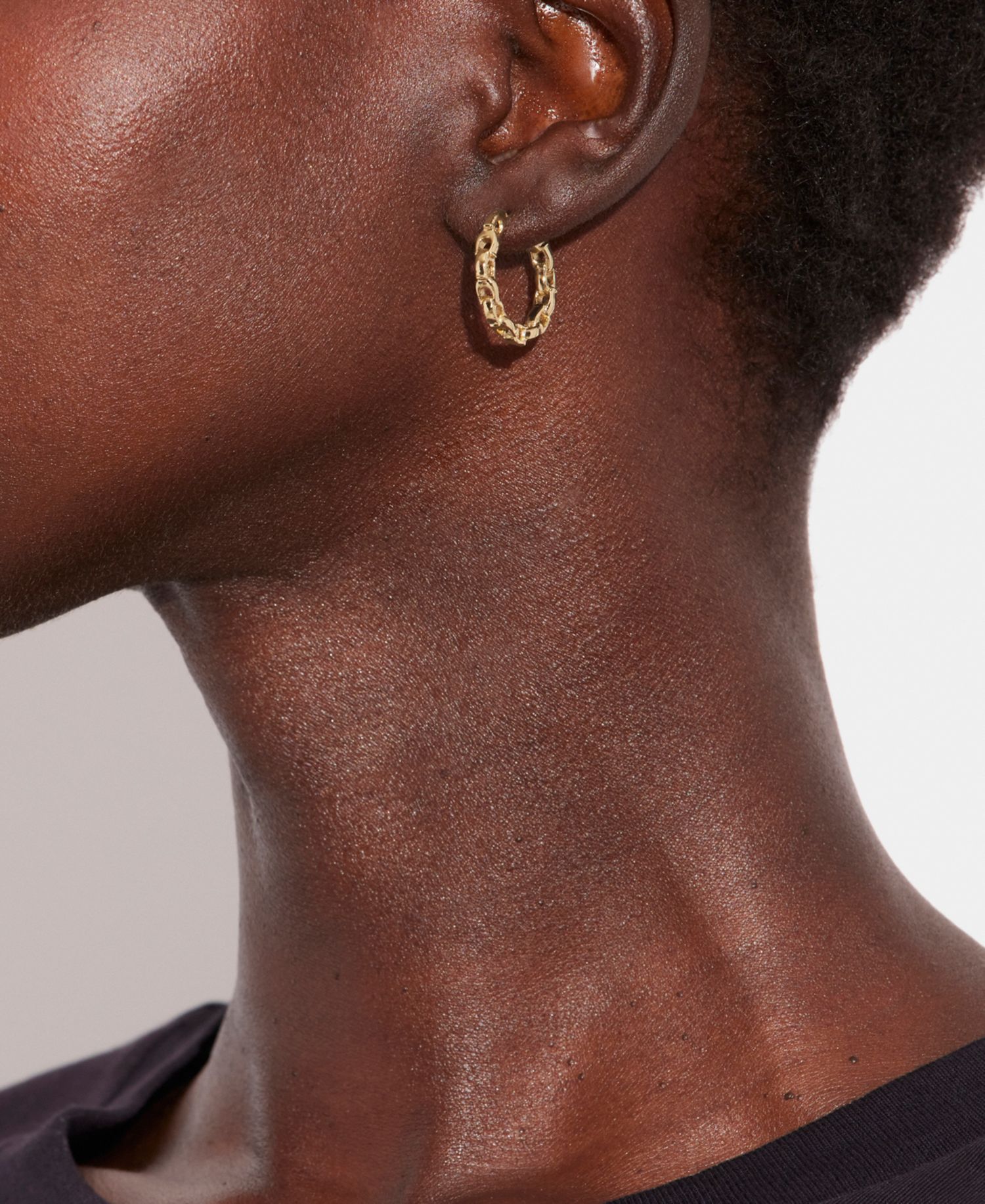 Rhodium Signature C Chain Hoop Earrings