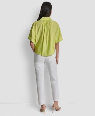 Women's Collared Neck Short Roll Tab Sleeve Shirt