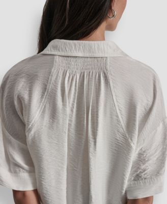 Women's Collared Neck Short Roll Tab Sleeve Shirt