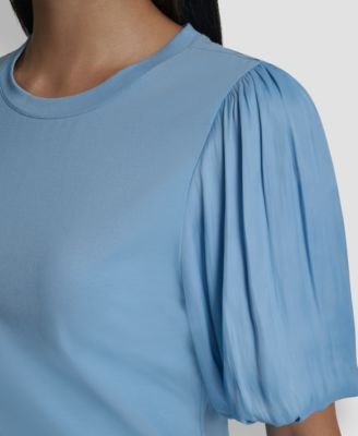 Women's Puffed Crew Neck Mix Media Knit Top