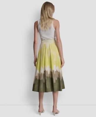 Women's Ombre Print Poplin Side Zipper A-Line Skirt