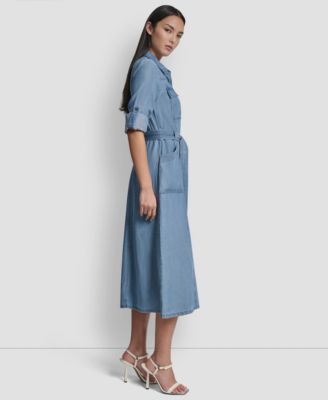 Women's Roll-Tab Sleeve Cargo Collared Dress