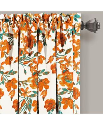 Tanisha Light Filtering Window Curtain Panels Pair 52"W x 63"L Tangerine & Turquoise - Floral Curtains for Bedroom - Drapes