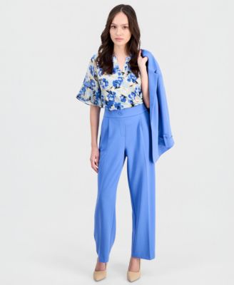 Petite Ruffle-Cuff Top & Pleated Pull-On Pants