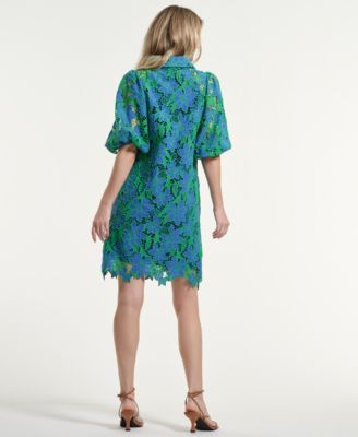 Women's Eyelet Blouson Collared Neck Dress