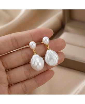 Elegant 14K Gold Plated Mother of Pearl Coin Dangle Earrings