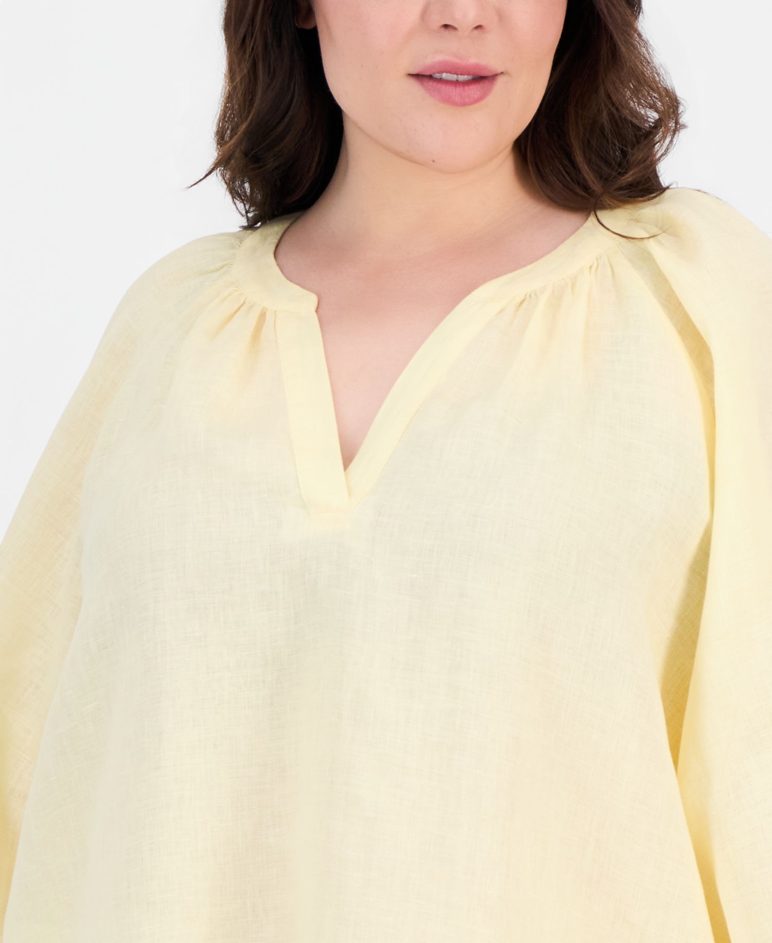 Women's 100% Linen Split-Neck 3/4-Sleeve Blouse