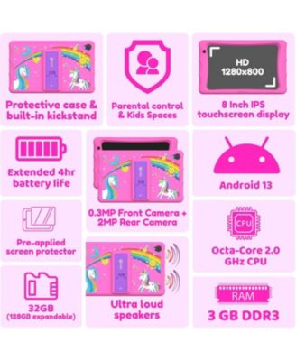 K80A 8" Kids Learning Tablets, Disney eBook Pre-Installed, Android 13, 32GB, Kid-Proof Case & Stylus