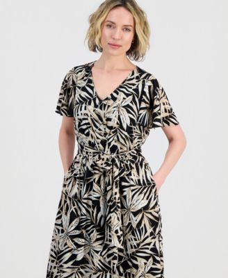 Women's V-Neck Flutter-Sleeve Midi Dress