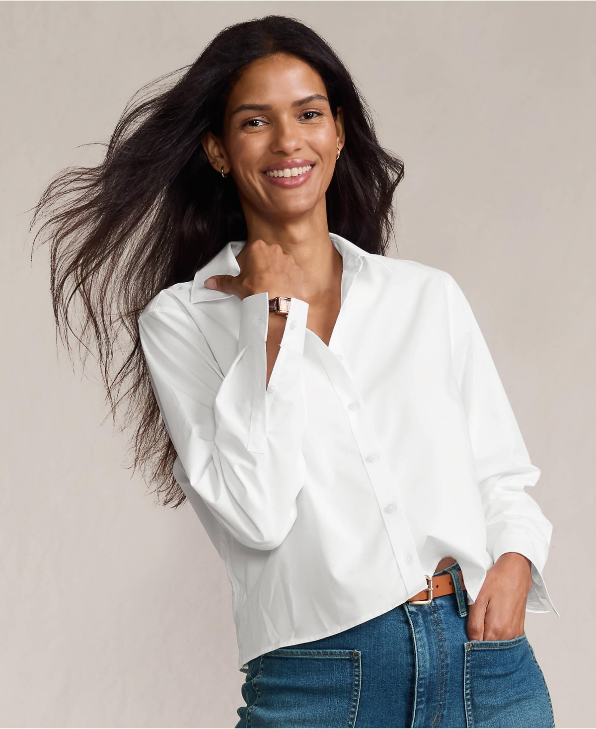 Lands' End Women's Petite No Iron Boxy Cropped Shirt