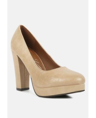 Womens Whitley Croc Texture High Block Heel Pumps