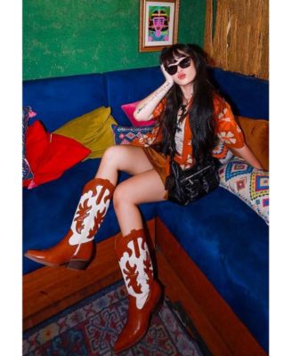 Womens Fallon Faux Leather Patchwork Cowboy Boots