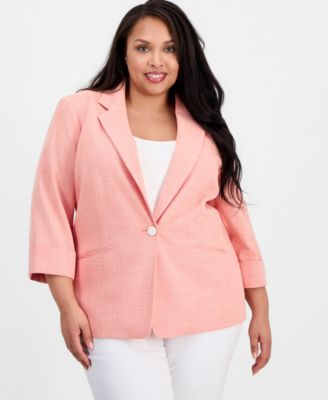 Plus Size Notch-Lapel One-Button Blazer 
