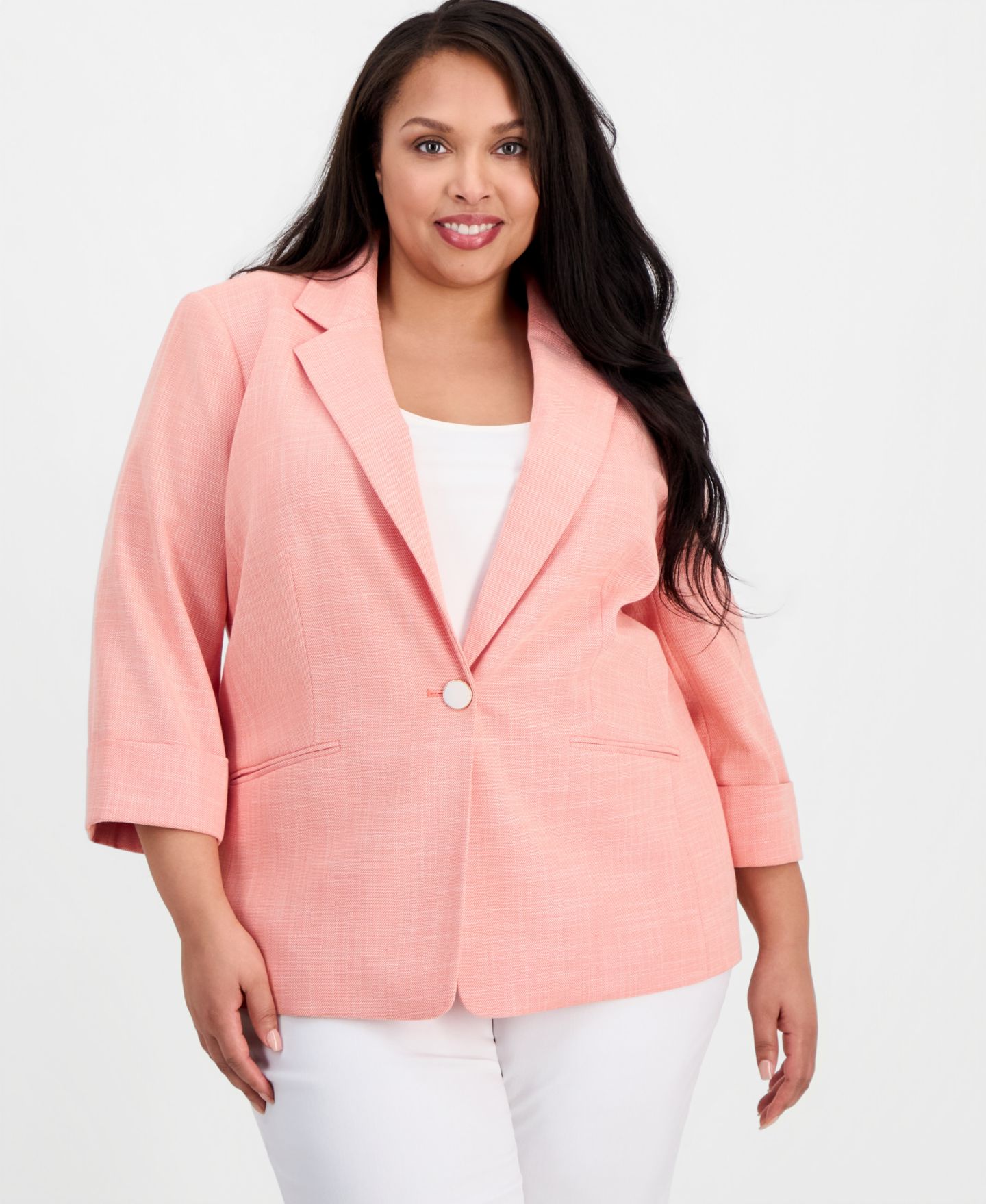 Женский пиджак Kasper Plus Size Notch-Lapel One-Button Blazer, цвет: Ванильный ледяной — фото 1
