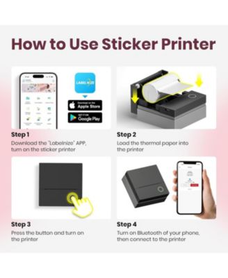 PM290C Inkless Sticker Maker: Portable Bluetooth printer with 3 paper rolls. Creates notes, journal labels. Perfect gift for school/office.