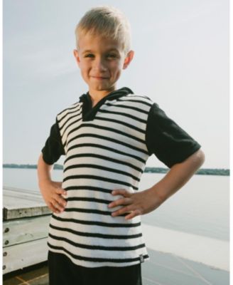 Big Boys Hooded Terry T-Shirt with Shorts Set Black and White Stripes