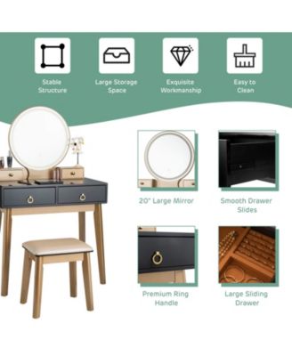 Makeup Vanity Set with Touch Dimming Mirror and 3 Color Lighting Modes