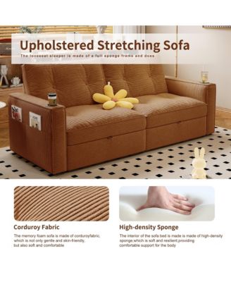 Multi-Functional Convertible Sofa Bed 2-in-1 Multi-Functional Pull Out Sofa Bed, Modern Corduroy Fabric Sofa Couches with Cup Holders