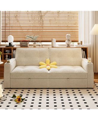 Multi-Functional Convertible Sofa Bed 2-in-1 Multi-Functional Pull Out Sofa Bed, Modern Corduroy Fabric Sofa Couches with Cup Holders