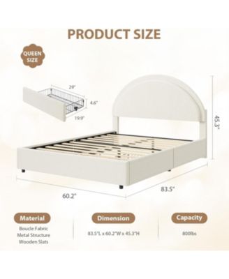 Queen Size Bed Frame with Storage Drawers, Upholstered Boucle Platform, Round Headboard, Heavy-Duty