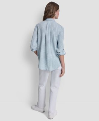 Women's Garment-Dye & Print Split-Back Button-Front Shirt