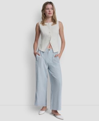 Women's Cropped Wide-Leg Linen-Blend Pants