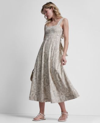 Women's Seamed Linen-Blend Tank Square Neck Dress