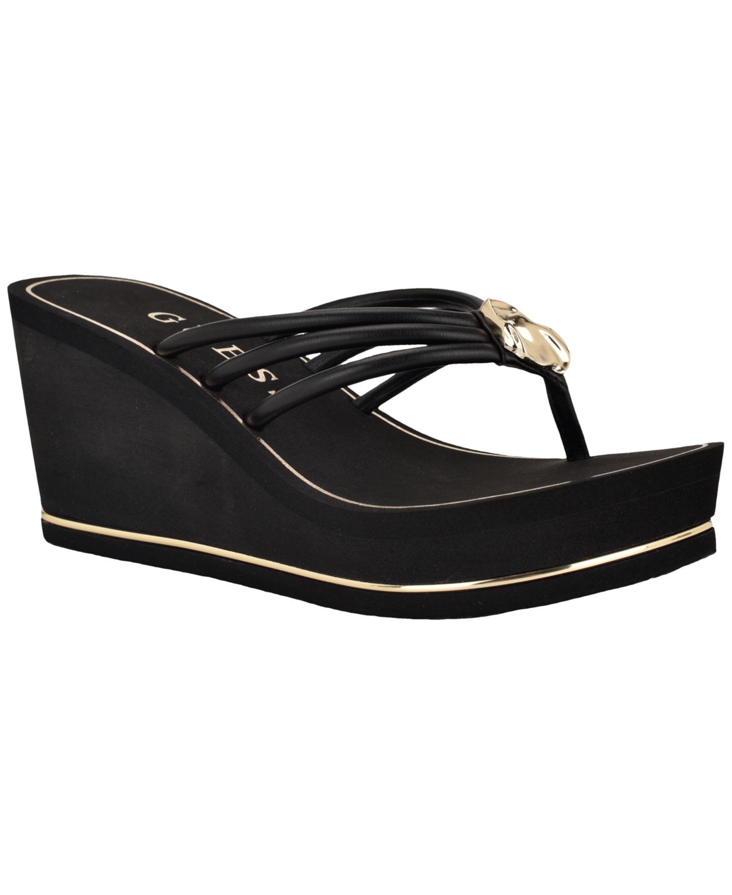 Женские сандалии GUESS Sabrie Ornamented Platform Thong Wedge Sandal, цвет: Чёрный — фото 1