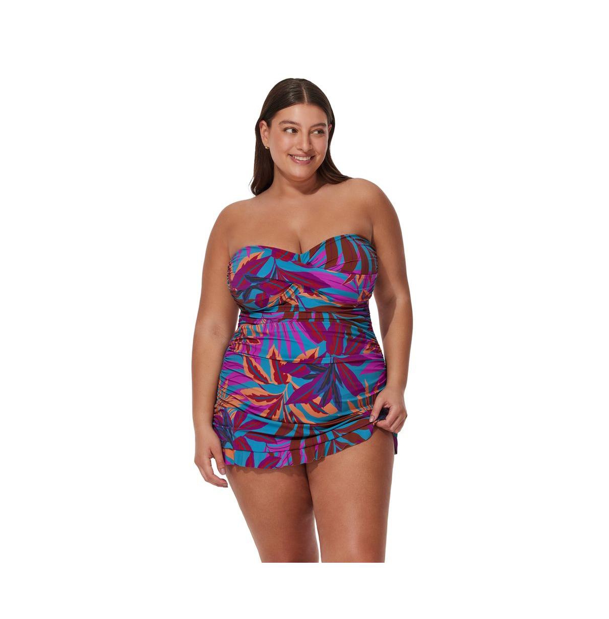 Profile by Gottex Women's Plantopia Bandeau Swimdress - Multi-teal