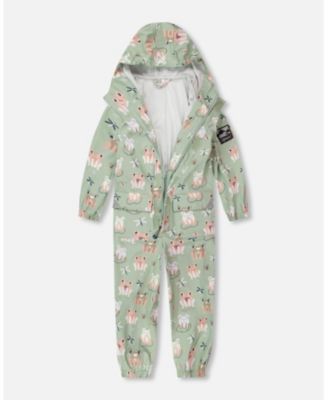 Baby Girls Polyurethane Frog Print Rain One Piece