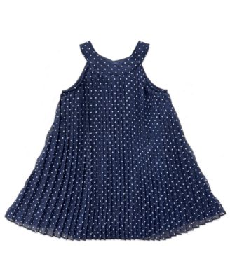 Girls' 2T-6X Pindot Pleated Chiffon Swing Sleeveless Dress with Hat