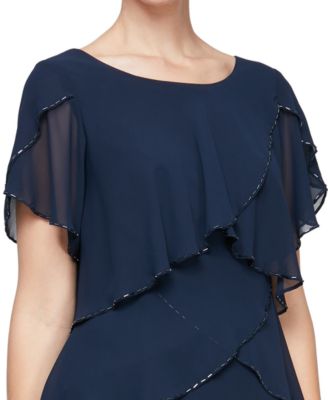 Petite Bugle Bead Tiered Cocktail Dress