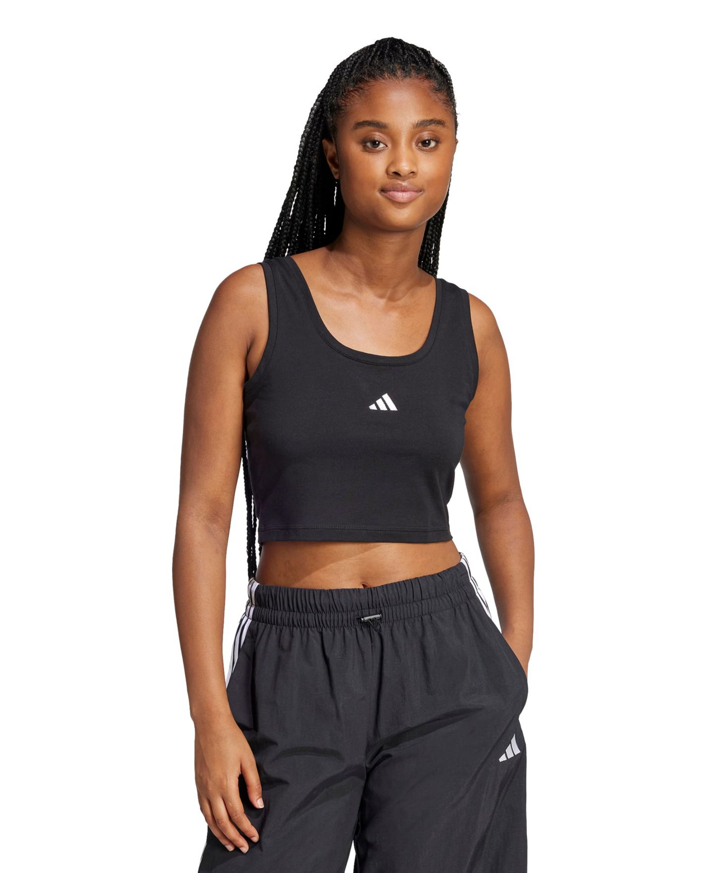 Женская хлопковая майка adidas Essentials с маленьким логотипом, цвет: Чёрный / Белый — фото 2