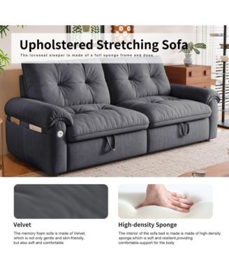 Multifunctional Sofa Bed, 77-inch Modern Velvet Fabric Convertible Sofa Couches, 2-in-1 Pull Out Sofa Bed with USB Charger, Beige