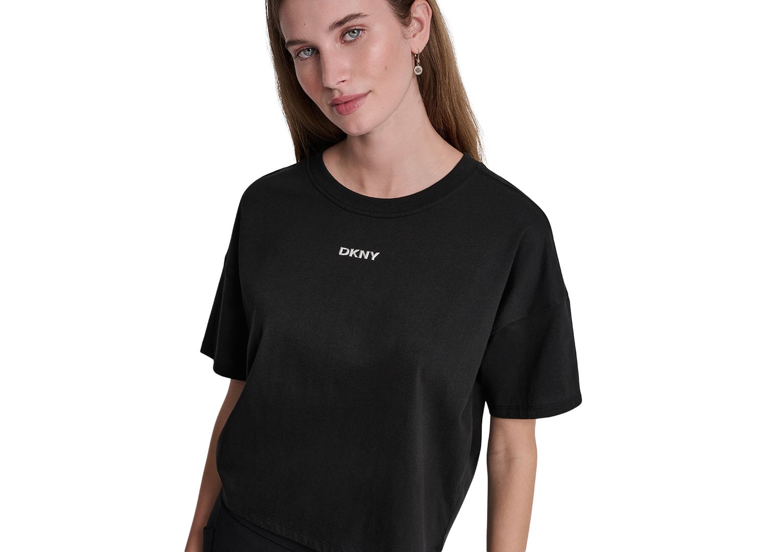 Women's Metallic Bubble Logo Drop Shoulder Pull-On T-Shirt