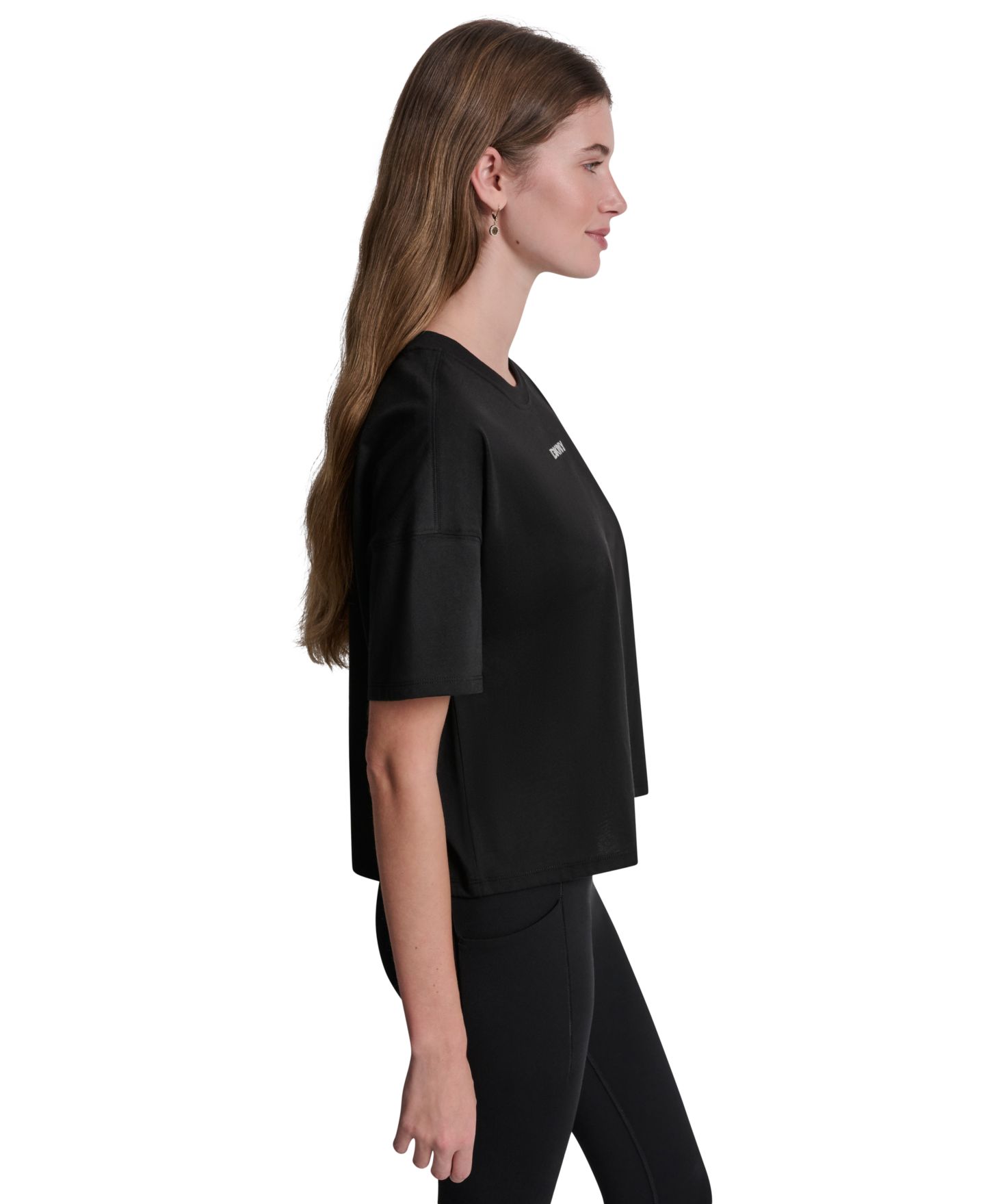 Женская футболка DKNY Sport Metallic Bubble Logo Drop Shoulder Pull-On, цвет: Чёрный — фото 3