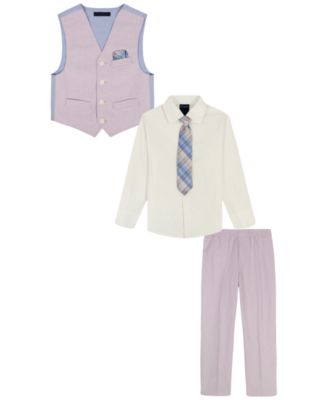 Boys' 2-7 Check Long-Sleeve Shirt, Vest, Necktie, Pocket Square & Pants, 5-Piece Set