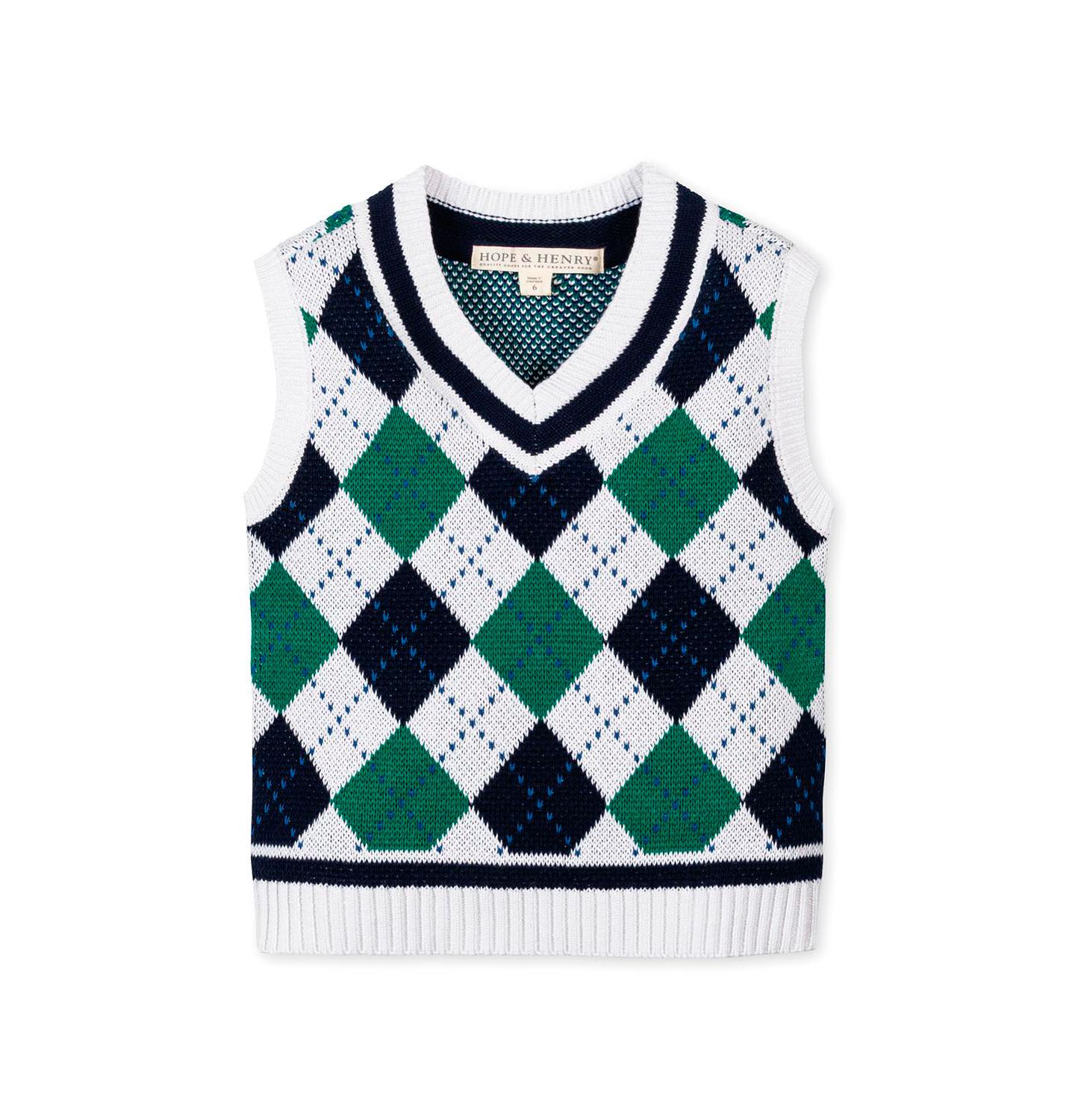 Жилет Hope & Henry Organic V-Neck Argyle Sweater Vest для мальчиков, цвет: С ромбами — фото 1