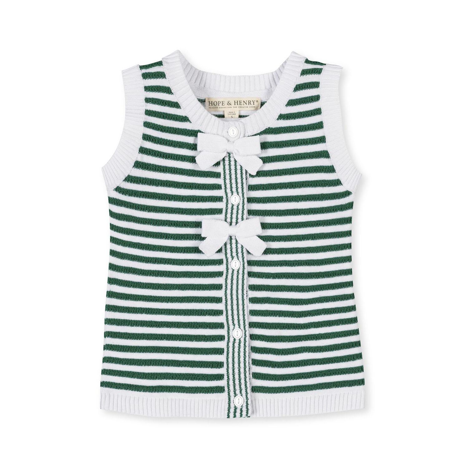 Girls Hope and Henry Organic Button Front Sweater Tank with Bows