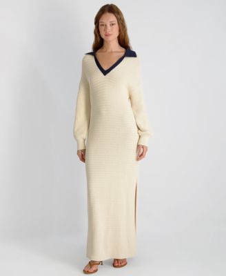 Women's Mozart Contrast Texture Knit V-Neck Maxi Dress