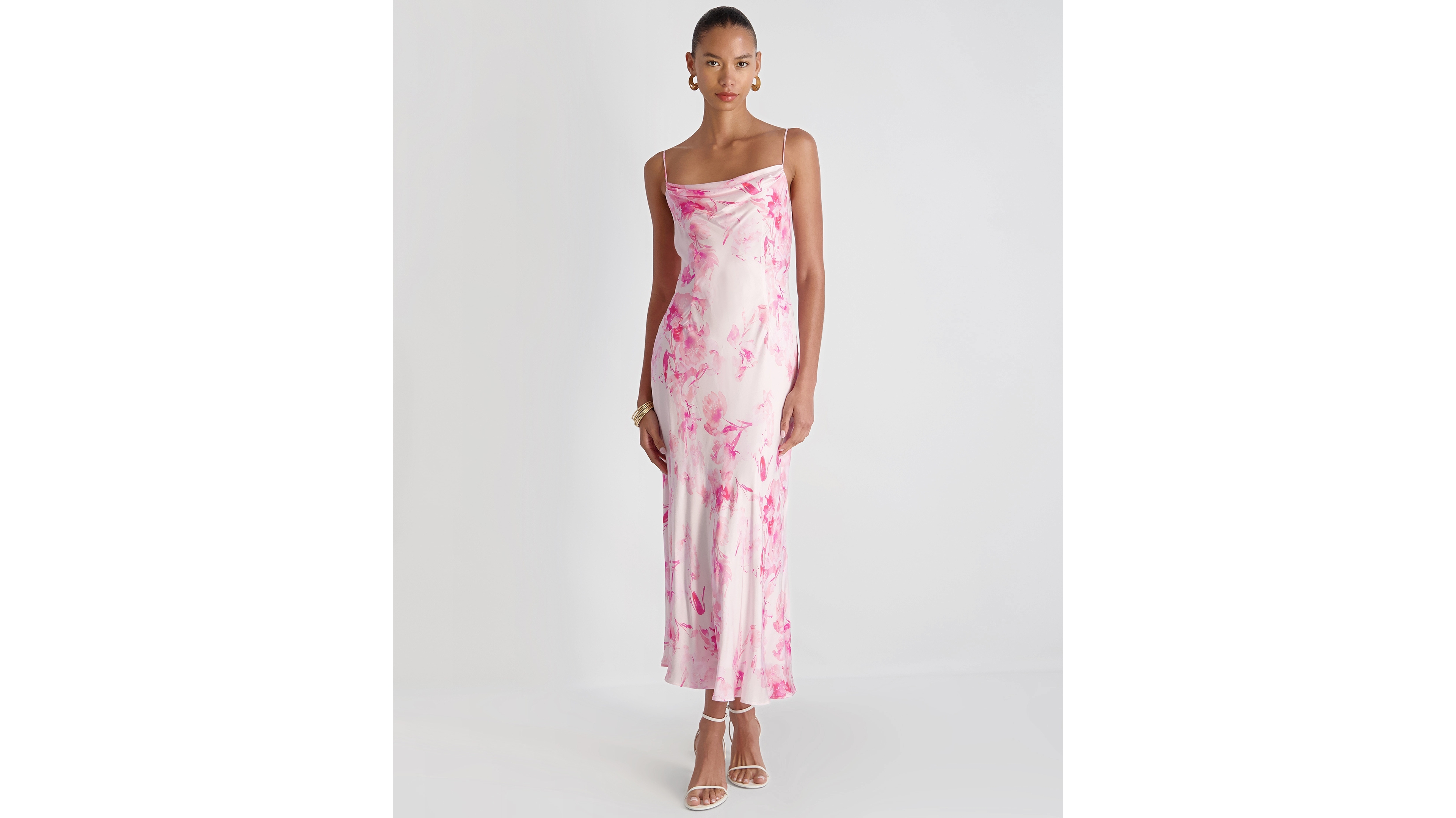 French Connection Women's Oona Satin Sophie Cowl Neck Flare Midi Dress