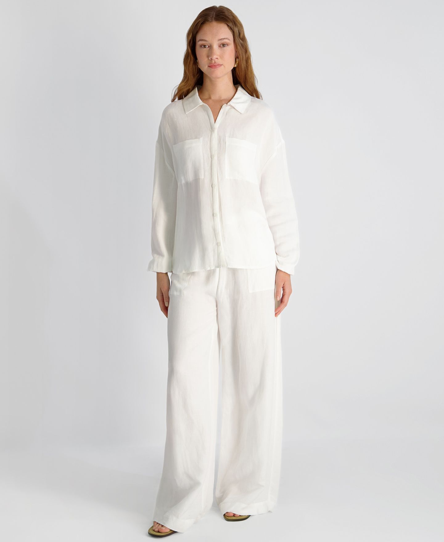 Женские брюки French Connection Cooper Linen-Blend Wide-Leg, цвет: Белый — фото 3